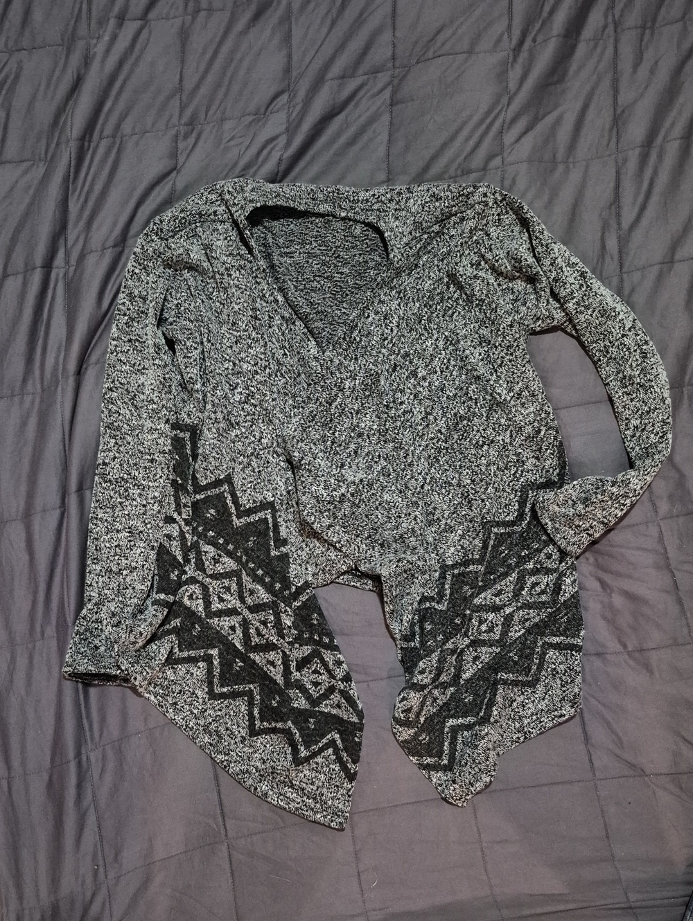 H&M Black & Gray Open-Front Knit Cardigan with Geometric Hem